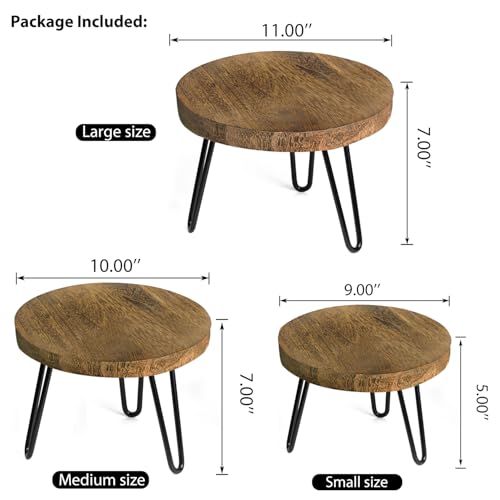 Plant Stand Indoor Outdoor, Wooden plant Stool, Mid Century Plant Stand for Indoor Plants, Wood Modern Plant Holder Rattan Flower, Low Short Boho Rustic Planter Stand Fit 5-15 Inch Pot(S,M,L) 3Pack - color: Dark Brown, size: Small, Medium & Large (3-Pack)