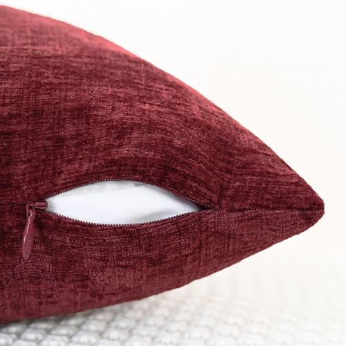 CaliTime Christmas Throw Pillow Covers Decorative 16 X 16 Inches Pack of 2 Cozy Chenille Cushion Cases for Couch Sofa Bed Living Room Home Burgundy - color: Burgundy, size: 16" x 16" (Pack of 2)