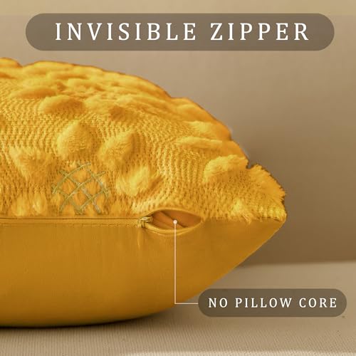 DFXSZ Spring Summer Pillow Covers 16x16 inch Set of 2 Farmhouse Decor White Flower Heart Sunflower Yellow Soft Plush Faux Fur Jacquard Throw Pillows for Sofa Holiday Spring Home Decor PTK024D16 - color: Yellow, size: 16" x 16" (Pack of 2)