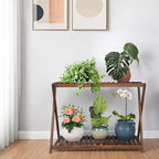 Wooden Plant Stand Indoor 2 Tier Narrow Plant Stand Outdoor Plant Shelf Display Rack Corner Flower Rack Stand for Living Room Garden Patio Balcony (X-Cross Design)