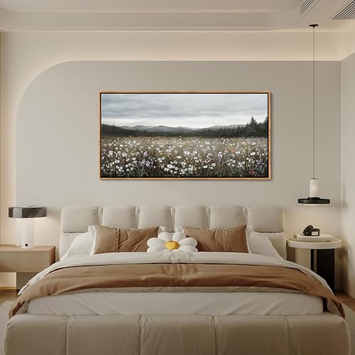 HGUAOA Vintage Framed Floral Landscape Wall Art for Living Room - Large Nature Artwork Above Bed Wall Decor - Farmhouse Mountain Pictures for Bedroom Wall Decor 20×40IN - color: Vintage-F, size: 40"L x 20"W