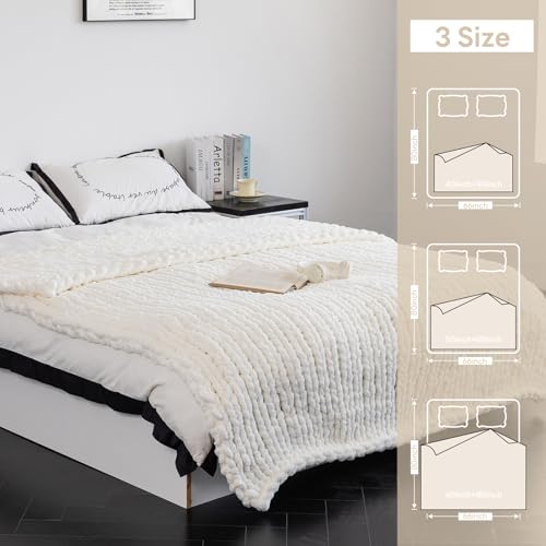 Chunky Knit Blanket - Luxury Soft Cozy 60 * 80 Throw Blanket,100% Woven Blanket Rope Knot Throw Blanket for Couch, Sofa, Home Decor, Gift - Machine Washable (Ivory White, 60 * 80) - color: Ivory White, size: 60*80