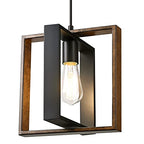 EDISHINE Farmhouse Pendant Light Fixture, Rustic Hanging Light Fixture with Wood Grain and Black Finish, Pendant Lighting for Kitchen Island, Dining Room, Hallway, Adjustable Cord
