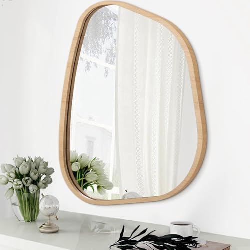 Asymmetrical Irregular Mirror Wall Mounted, Unique Vanity Mirror, Shaped Dressing Boho Mirror Decorative for Living Room, Bathroom, Bedroom, Entryway Wall Decor 14'' x 10'' - color: Natural, size: 14"L x 10"W