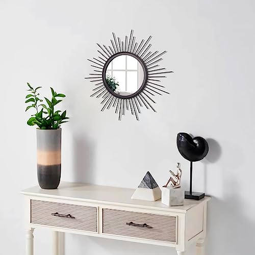 Sunburst Wall mirror Black Small Spoked Wall Decor Mirror Bohemian Home Round Modern Metal Wall Art Mirror for Living room Hallway Bedroom Bathroom Balcony Farmhouse Entrance 12" - color: Sunburst-black, size: 12"L x 12"W