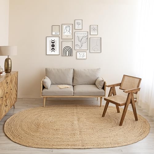 HOMEMONDE Reversible Oval Jute Area Rug - 5 x 8 ft Hand Woven Natural Fiber - Farmhouse Braided Rugs for Dining Room/Hallway/Office/Kitchen/Bedroom (Natural) - size: 5' x 8' (Oval)