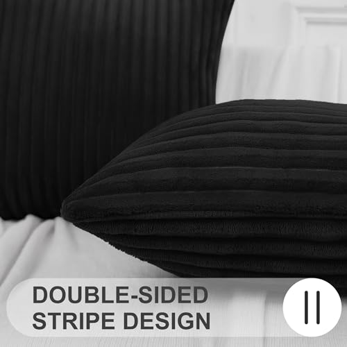 Simmore Decorative Throw Pillow Covers 16x16 Set of 2, Soft Natural Plush Flannel Double-Sided Fluffy Couch Pillow Covers for Sofa Living Room, Black - color: Black, size: 16" x 16" (Pack of 2)