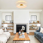 VILUXY Gold Semi-Flush Mount Ceiling Light Fixture 24" Large Modern Ceiling Light with Linen Fabric Drum Shade 5-Light Round Ceiling Lamp for Bedroom Dining Room Entryway - color: Gold&Linen