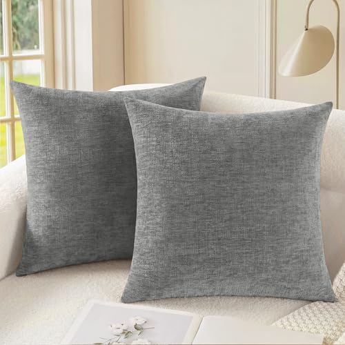 CaliTime Throw Pillow Covers Decorative 16 X 16 Inches Pack of 2 Cozy Chenille Cushion Cases for Couch Sofa Bed Living Room Home Medium Grey - color: Medium Grey, size: 16" x 16" (Pack of 2)