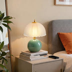 PARTPHONER Mushroom Table Lamp, Ceramic Bedside Lamp with Glass Shade, 3-Way Lighting (2700K-5000K) Rocker Switch, Small Nightstand Lamp for Bedroom, Living Room, Office, Green - color: Green