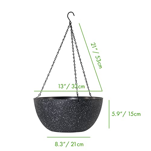WOUSIWER 13 inch 2Pack Large Hanging Planters for Outdoor Indoor Plants with Drainage Holes and Chain, Round Hanging Flower Pots for Garden Home Porch Decor, Black Speckles - color: Black Speckles