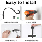 12 Inch Heavy Duty Plant Hanger Wall Hook 6 Pack - Black Iron Hanging Plant Bracket Holds 44 lbs - Rust Resistant Indoor Outdoor Hooks for Bird Feeders Lanterns Wind Chimes Hanging Baskets with Screws - size: 6 Pieces