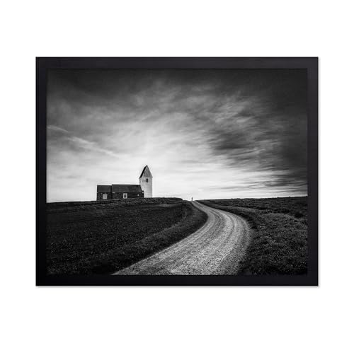 Monem Art Stone Church Under a Cloudy Sky Print - Trans Kirke Lemvig Poster - Landscape Art - Monochrome Office or Bedroom Decor - 8x10 Unframed Wall Art by Adam Dauria - color: Style-10, size: 8"L x 10"W