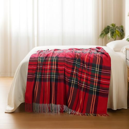 BATTILO HOME Christmas Red Plaid Throw Blanket for Couch, Bed, Super Soft Red Plaid Blankets,Soft Christmas Decorative Throw with Tassels 50"x60" - color: Christmas Red Plaid