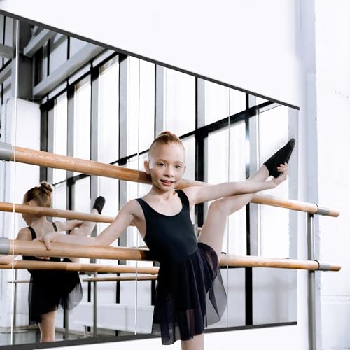 TRAHOME Home Gym Mirror for Wall,48x24x3PCS Full Length,Glass Frameless Body Large Mirror for Home Gym,Workout,Bedroom,Garage(Black) - color: Matte Black, size: 48"L x 24"W x 3PCS