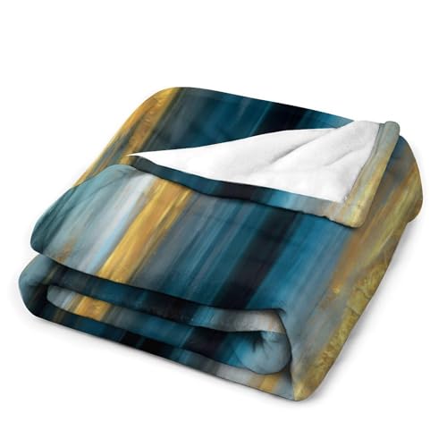 Fashion Gradient Blanket, Modern Abstract Art Gold Lake Blue Painting Strokes Pattern Soft Warm Cozy Plush Flannel Covers for Livingroom Bedroom Couch Chair Camping Travel Home Decor Tapestry 30x40in - color: Abstract-15, size: 30W" x 40L"