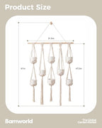 Bamworld Macrame Plant Hanger with Wooden Dowel Multi-Tier Hanging Planters for Indoor Plants Wall Mounted Hanging Plant Holder with 8 Pockets Boho Hanging Baskets for Wall Decor(Pot Not Included)