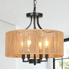 15.7'' Hand Woven Rattan Chandelier, 4-Light Boho Chandelier Rattan Pendant Light Fixture, Wicker Farmhouse Chandeliers for Dining Room Bedroom Living Room Foyer