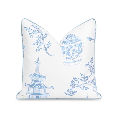 Hofdeco Premium Coastal Patio Indoor Outdoor Throw Pillow Cover Only, 20"x20" Water Repellent for Backyard, Couch, Baby Blue Chinoiserie with Piping - color: Baby Blue Chinoiserie 20”x20”, size: 20" x 20" (Pack of 1)