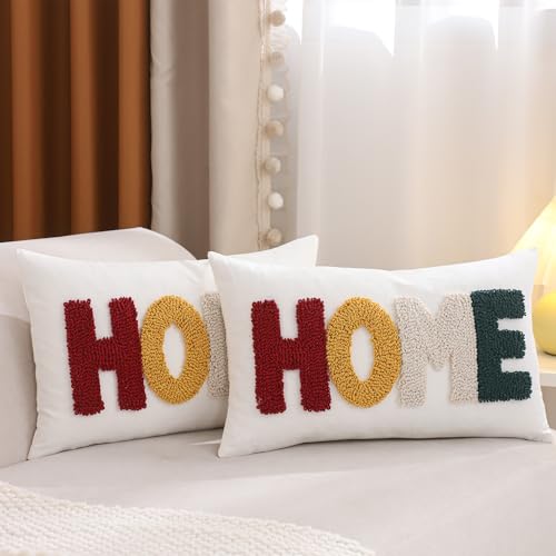 LUOYEHK Home Pillow Covers 12x20 Inch Set of 2 Words Tufted Embroidery Throw Pillow Covers Neutral Decorative Pillowcase Farmhouse Cushion Covers for Couch Sofa Bed Living Room - color: Home, size: 20" x 12" (Pack of 2)