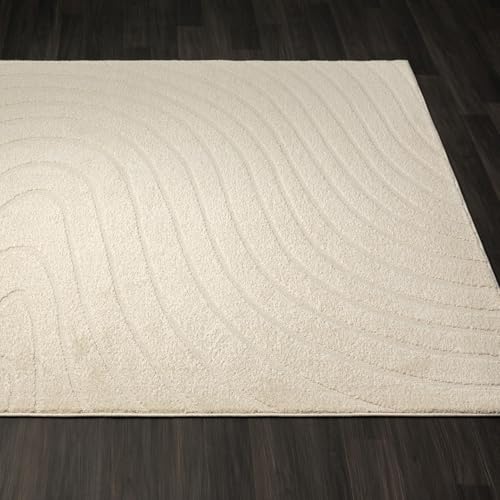LUXE WEAVERS Modern Geometric Wave Cream 2x8 Area Rug - color: Cream, size: 2' x 8' (Runner)