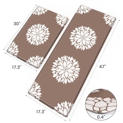 Kitchen Mats for Floor [2PCS], Soft Anti Fatigue Kitchen Rugs for Home, Water Resistant Cushioned Standing Desk Mats, Non-Slip Comfort Mat for Floor, Kitchen, Office, Sink, Laundr, Brown - color: Khaki, size: 17.3" x 47" + 17.3" x 30"