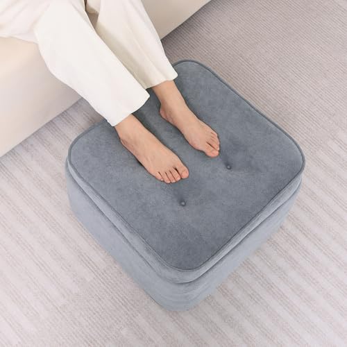 GOFORIT Square Stuffed Pouf Ottoman, Dual-Layer Support Floor Pouf Foot Stool, Foam Filled Ottoman Footrest for Living Room,Dark Grey - color: Dark Grey