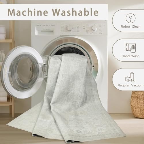 Srugn Washable Rugs 5x7 Area Rugs for Living Room,Bedroom,Large Carpets,Ultra Soft Faux Wool Retro Dining Room Rug,Non Slip&Non-Shedding Low Pile Vintage Rugs for Home Office,Concrete Grey - color: Concrete-grey, size: 5' x 7' (Rectangular)