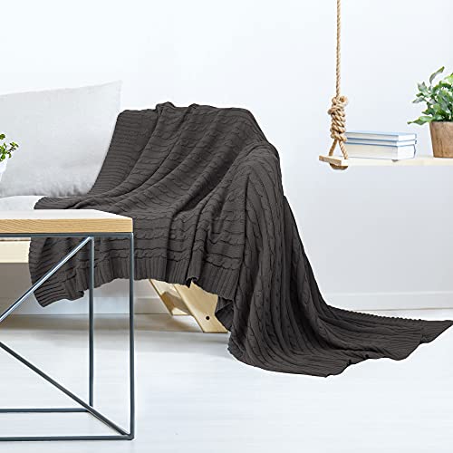 uxcell Cotton Cable Knit Throw Blanket Soft Throw Couch Covers Decors Knitted Blankets for Sofa Bed, Dark Grey Throw(47" x 70") - color: Dark Grey, size: Throw (47" *78")