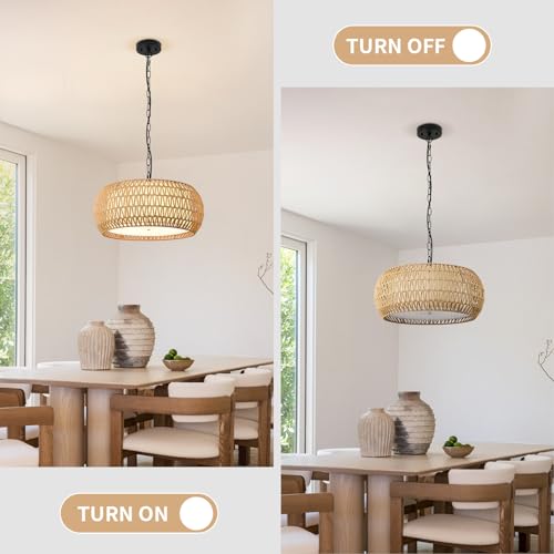 19 Inch Boho Chandeliers for Dining Room 5-Lights Farmhouse Light Fixtures Large Pendant Light Hand Woven Dining Table Light Fixture Rattan Hanging Lamp for Kitchen Island - size: 19 Inch