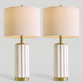 USumkky 25.75" Off-White Ceramic Table Lamp Set of 2, Mid Century Modern Bedside Nightstand Lamps for Bedroom Living Room, Linen Shade & Gold Metal Base, Rotary Switch E26 (Bulbs Excluded) - color: 25.75" Fluted Column-2 Pack