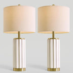 USumkky 25.75" Off-White Ceramic Table Lamp Set of 2, Mid Century Modern Bedside Nightstand Lamps for Bedroom Living Room, Linen Shade & Gold Metal Base, Rotary Switch E26 (Bulbs Excluded) - color: 25.75" Fluted Column-2 Pack