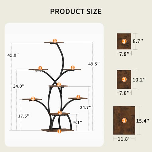 CODACE Plant Stand Indoor with Grow Lights, 6 Tiered Plant Shelf Indoor, 50" Corner Plant Stands for Indoor Plants, Lighted Tree-Shaped Plant Holder, Tall Flower Display Rack for Living Room - color: Black
