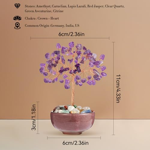 Amethyst Crystal Tree with Ceramic Base,Natural Gemstone Feng Shui Money Tree for Wealth,Good Luck & Positive Energy,Handmade 5 Inch Healing Abundance Bonsai for Home Office Decor - color: Amethyst Vase Tree-2