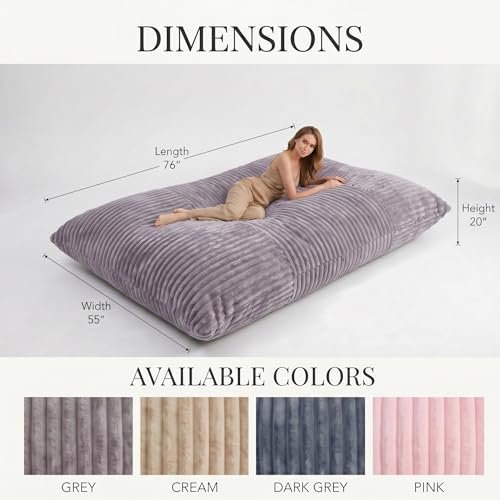 3 in 1 Bean Bag Chair with Memory Foam Filler, Beanbag Chairs for Adult with Washable Cover, Fluffy Oversize Bean Bag Chair Reading Lounger for Bedroom & Living Room (Grey) - color: Grey