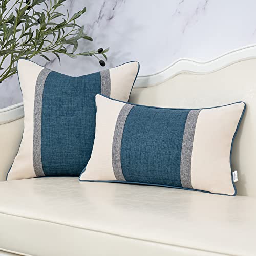 Yangest Patchwork Pillow Cover 18x18 Inch Luxury Cotton and Linen Cushion Cover Square Pillowcover for Couch Bedroom Living Room, Blue - color: Blue, size: 18" x 18" (Pack of 1)
