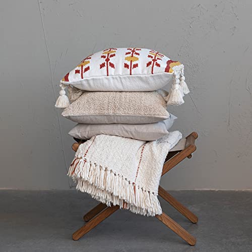 Creative Co-Op Cotton and Wool Throw Pillow Cover with Geometric Pattern and Macramé Tassels, Multicolor