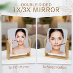 Novabright 4 Pack Desk Vanity Mirror, Double Sided 1X/ 3X Magnifying Makeup Mirror with Natural Bamboo Stand, 360° Swivel for Table, Desk, Countertop Bathroom Bedroom
