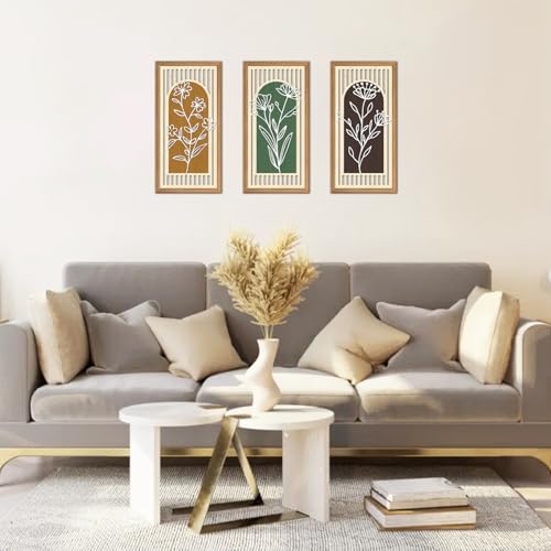 TOARTi 3 Pcs Rustic Boho Plant Wall Art Decor Minimalist Flower Wooden Hanging Sign Farmhouse Vintage Floral Wall Decor for Living Room Bedroom Boho Botanical Wooden Wall Art - color: Boho Plants Wooden Wall Art, size: 8"L x 16"W
