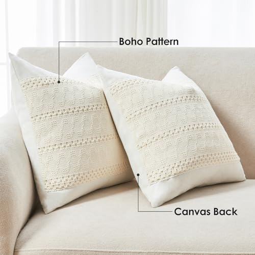 Throw Pillow Covers Set of 2 12x20 Inch Boho Pillow Covers, Soft Lumbar Neutral Cotton White Decorative Case for Couch Sofa Bed Living Room, Home Modern Woven Farmhouse Cute Decor - color: White, size: 20" x 12" (Pack of 2)