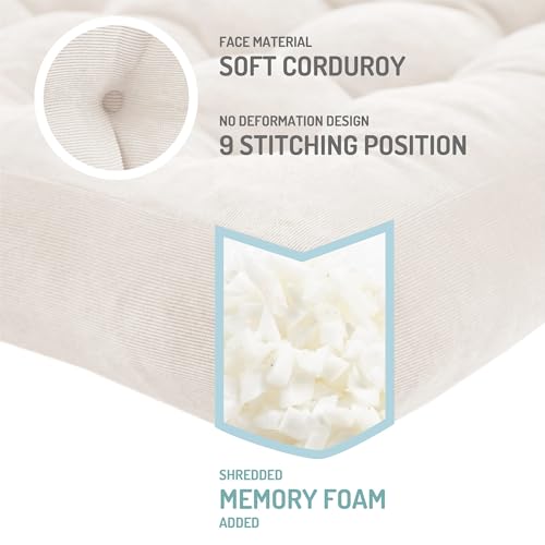 Meditation Floor Pillow Set of 2, Square Large Pillows Seating for Adults, Tufted Corduroy Cushion for Balcony Outdoor Tatami Living Room, Beige, 22x22 Inch - color: Square | Beige | 2 Pack, size: 2 Pack
