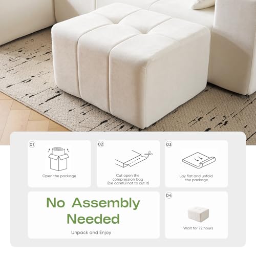 Square Stuffed Pouf Ottoman,Chenille Poufs with Foam Chunk Filling, 27.9 X 16.1 Floor Poufs for Sofa,Accent Foot Rest Stool for Living Room, Beige - color: Beige