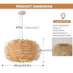 Tropical Island Beach Chandelier Creative Unique Weaving Pendant Lamp Bird's Nest Ceiling Hanging Light Hanging Lighting with Shape Rattan for Teahouse Dining Room in Beige - size: 60cm/23.6in