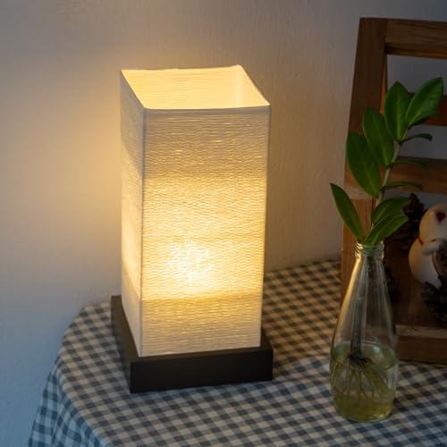 Dimmable Japanese Lamp Table Lantern • Small Warm Woven Glow Light • Nightstand Bedside Akari • Noguchi Style | UL Wire | Instructions + Lightbulb Included | (Ivory) - color: Ivory