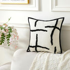 Boho Decorative Throw Pillows with Inserts, 18" x 18" Soft Tufted Modern Chenille Pillow, Pillows for Home, Patio, Couch, Bedroom, Living Room (Black Lines - Cream White Background) - style: Black Lines