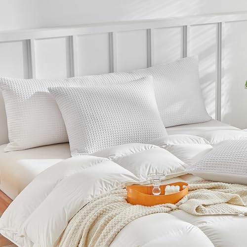 WARMDERN Waffle Weave Pillowcases Standard Size 2 Pack Pillow Cases Soft Microfiber Pillow Case Covers Set of 2 Boho Woven Textured Pillowcase with Envelope Closure(White, Standard, 20x26 Inches) - color: White-waffle Weave, size: 20" x 26" (Pack of 2)