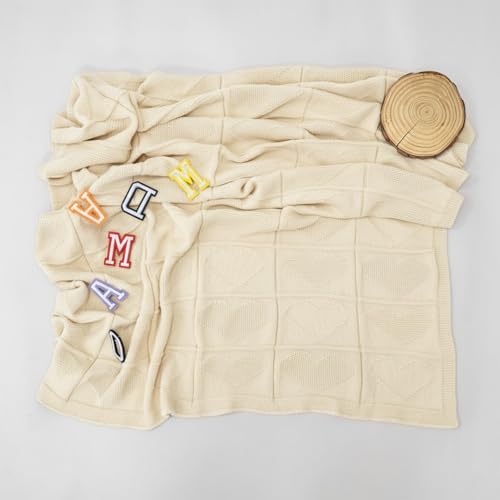 Baby Knit Cotton Blanket Cream Heart Pattern Soft Breathable Throw for Crib Or Stroller Nursery Gift Baby Shower Birthday Christmas Size 30x30 - color: Cream, size: 30"x30"