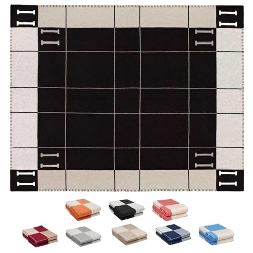 Fcteap h Blanket Soft Throw Blanket Faux Fleece Cashmere Plaid Warm Shawl Thick Knitted Plush Cozy Comfy for Women Throw Blanket for Sofa Couch Bed Queen King Size 55x66 in (Black) - color: Black