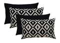 RSH DECOR Indoor Outdoor Mixed Set of 4 Decorative Rectangular Lumbar Throw Pillows ~ Black and White Aztec Geometric & Solid Black Fabrics (20" W x 12" H)