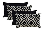 RSH DECOR Indoor Outdoor Mixed Set of 4 Decorative Rectangular Lumbar Throw Pillows ~ Black and White Aztec Geometric & Solid Black Fabrics (20" W x 12" H)